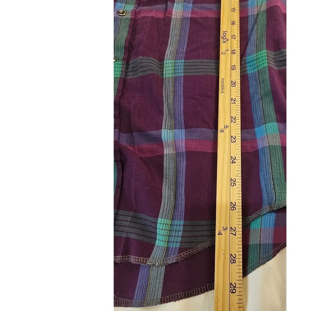 Wrangler Cowboy Cut Mens‎ Purple Plaid Pearl Snap Western Shirt X-Long Tails